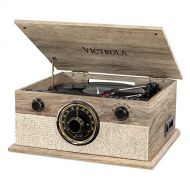 Victrola 6-in-1 Bluetooth Record Player with 3-Speed Turntable, CD, Cassette Player and AM/FM Radio, Farmhouse Oatmeal