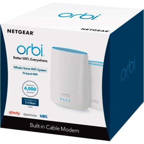  [아마존베스트]NETGEAR Orbi Built-in-Modem Whole Home Mesh WiFi System with all-in-one cable modem and WiFi router and single satellite extender with speeds up to 2.2 Gbps over 4,000 sq. feet, AC