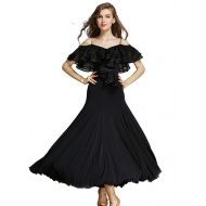YILINFEIER Women French Classic Luxury Big Lotus Leaf Swing Ice Silk Latin Dance Costume Flamenco Ballroom Waltz Salsa Dance Dress