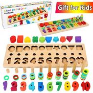 [아마존베스트]CozyBomB Wooden Number Puzzle Sorting Montessori Toys for Toddlers - Shape Sorter Counting Game for Age 3 4 5 Year olds Kids - Preschool Education Math Stacking Block Learning Wood