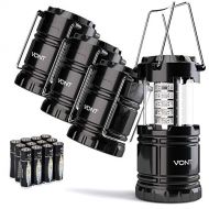 Vont 4 Pack LED Camping Lantern, LED Lantern, Suitable for Survival Kits for Hurricane, Emergency Light, Storm, Outages, Outdoor Portable Lanterns, Black, Collapsible, (Batteries I