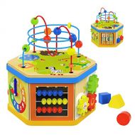 TOP BRIGHT Activity Cube Toys Baby Wooden Bead Maze Shape Sorter 7-in-1 Toys for 1 Year Old Boy and Girl Toddlers Gift