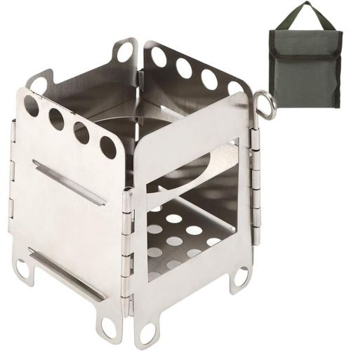  TOPINCN Outdoor Portable Folding Stove Stainless Steel Wood Twigs Branches Burning Stove 174g/6.1oz Weight with Storage Bag