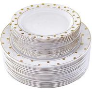 Silver Spoons 80 PC ELEGANT PLASTIC DINNERWARE SET | 40 Dinner Plates and 40 Salad Plates | Christmas Decoration | Charming Dots Collection (Gold)
