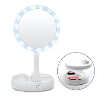 Portable Vanity Mirror with LED Lights for Make Up, Aolvo Foldable Led Makeup Compact Mirror with Desk...