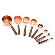 ZLMI Baking Tools Stainless Steel Walnut Handle Copper Measuring Cup Measuring Cup Kitchen Measuring Spoon 8 Piece Set