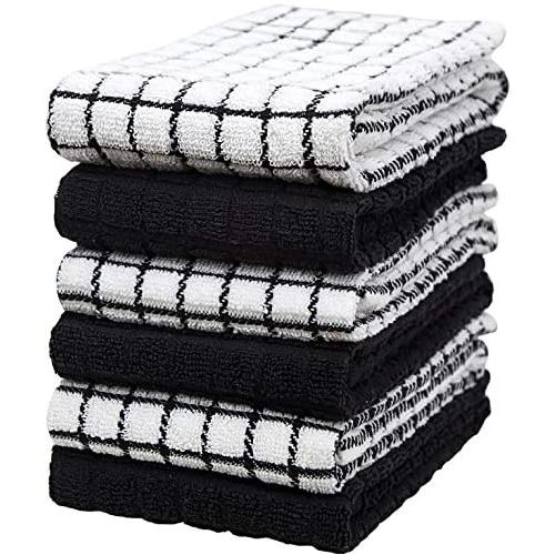  [아마존베스트]Bumble Towels Premium Kitchen Towels (16”x 28”, 6 Pack)  Large Cotton Kitchen Hand Towels  Check Design  380 GSM Highly Absorbent Tea Towels Set with Hanging Loop  Aqua