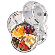 King International 100% Stainless Steel Four in one Dinner Plate Four sections divided plate Four section plate -Set of 4 Mess Trays Great for Camping, 30 cm