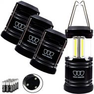 Gold Armour 4 Pack Portable LED Camping Lantern Flashlight with Magnetic Base - Emits 500 Lumens - Survival Kit Gear for Emergency, Hurricane, Power Outage with 12 aa Batteries
