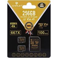 256GB Micro SD Card, Amplim 2 Pack Extreme High Speed MicroSD Memory Plus Adapter, MicroSDXC V30 A1 U3 Class 10 UHS-I Nintendo-Switch, GoPro Hero, Surface, Phone Galaxy, Camera Sec