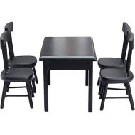 Toyvian Black Chairs 5Pcs Miniature Table and Chairs, Mini Dining Table Set for 4, Doll House Black Wooden Table Chairs Miniature Furniture and Accessories Calico Critters Furniture