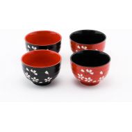 [아마존베스트]Hinomaru Collection Japanese Traditional Ceramic Rice Bowl Set of 4 Red and Black Cherry Blossom Sakura Decorative Gift Pack Multi Purpose Attractive Design
