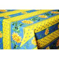 Le Cluny French Linens Le Cluny, Sunflower (Tournesol) Blue and Yellow French Provence 100 Percent COATED Cotton Tablecloth, 52 Inches x 72 Inches