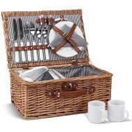 ZORMY Home Innovation Picnic Basket for 2, Willow Hamper Set with Insulated Compartment, Handmade Large Wicker Picnic Basket Set with Utensils Cutlery - Perfect for Picnicking, Camping,