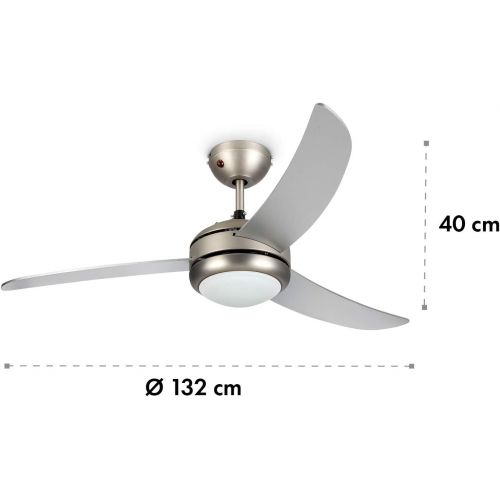  [아마존베스트]Klarstein El Paso Ceiling Fan - 2-in-1: Fan & Ceiling Light, Diameter: 132 cm, 3 Blades, Air Flow Rate: 10.344 m³/h, 3 Speed Settings., silver