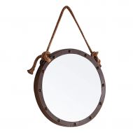 LAXF-Mirrors Round Rustic Metal Mirror with Rivet Detail & Hemp Rope for Wall, Wall Hanging Mirror,Industrial Home Decor 20 Inch