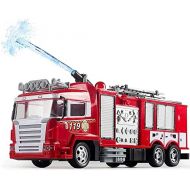 SXDYJ Remote Control Fire Truck Shoots Water Rescue Ladder Fire Engine Working Sounds Lights with 2 Rechargeable Batteries RC Trucks for Kids