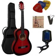 [아마존베스트]MSA 3/4 Guitar - Concert Guitar in Set - Classic - Red Shaded - Lime Wood Top - Bag - Band - Strings - 3x Picks - Tuner ET33B - C4