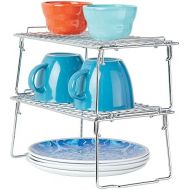 mDesign Metal Stackable Storage Shelf - 2 Tier Raised Food and Kitchen Organizer for Cabinets, Pantry Shelves, Countertops, Closet, 2 Pack - 7 x 12 x 5.4 - Chrome