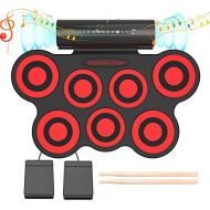 [아마존베스트]Electronic Drum Set - KONIX Bluetooth Electric Midi Drum Set Kit for Kids Beginner Portable Roll Up Drum Practice Pads - Musical Instruments With Built-In Speaker,Drum Pedals Drum