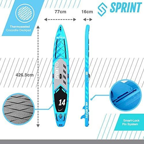  Bluefin SUP Aufblasbares Steh-Paddle Board | 14 Sprint-Modell | Touring/Race-Modell | Komplett mit allem Zubehoer