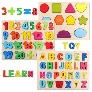 QZMTOY Wooden Puzzles for Toddlers, QZM Wooden Alphabet Number Shape Puzzles Toddler Learning Puzzle Toys for Kids, 3 in 1 Puzzle for Toddlers, Age 3+ (Set of 3)