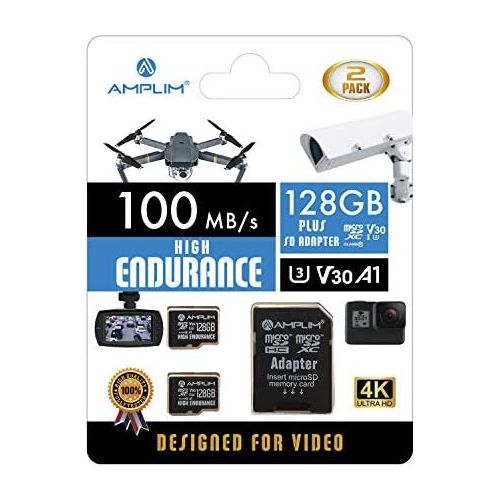  Amplim Micro SD Card 128GB, 2 Pack Extreme High Speed MicroSD Memory Plus Adapter, MicroSDXC U3 Class 10 V30 UHS-I Nintendo-Switch, GoPro Hero, Surface, Phone Galaxy, Camera Securi