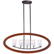 Wellmet Wood Frame 5-Light Matte Glass Candle Chandelier Pendant Lighting Fixture for Kitchen Island Dining Room