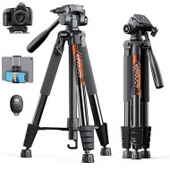 KINGJOY 75 Camera Tripod for Canon Nikon Lightweight Aluminum DSLR Camera Stand with Carry Bag Universal Phone Mount and Wireless Remote Max Load 5kg
