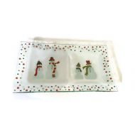 Holiday Candy Dish Serving Platter Snowmen Divided Glass Christmas Tableware Dessert Plate Snowman Appetizer Plate Pampered Chef