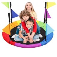 LANGXUN 40 Inch Rainbow Saucer Tree Swing for Kids and Adults, with Carabiners and Flags, 700 lb Weight Capacity, Steel Frame, Waterproof, Outdoor Swing Sets for Backyard
