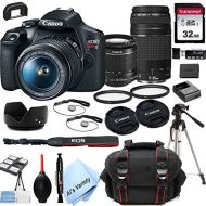 Canon Intl. Canon EOS Rebel T7 DSLR Camera with 18-55mm f/3.5-5.6 is Zoom Lens + 75-300mm F/4-5.6 III Lens + 32GB Card, Tripod, Case, and More (24pc Bundle)
