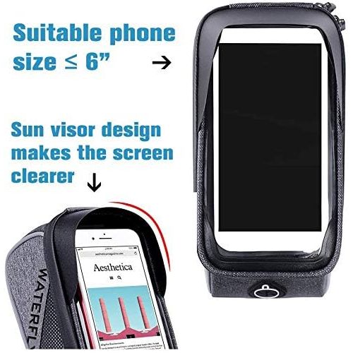  WATERFLY Bike Frame Bag - Waterproof Bike Phone Mount Handlebar Bag Phone Holder Bicycle Accessories for iPhone X/8/7 plus/7/6s/6 plus/5s