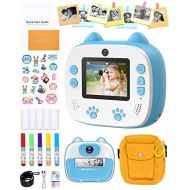 [아마존베스트]Dragon Touch Instant Print Kids Camera, InstantFun2 Digital Camera with Dual Camera Lens, Print Paper, Cartoon Sticker, Color Pens and Camera Bag for Girls and Boys (Blue)