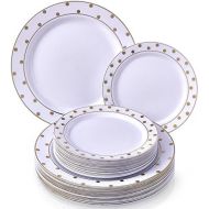 Silver Spoons GOLD PLASTIC PLATE SET | 20 Dinner Plates | 20 Side Plates | for Upscale Wedding and Dining (Dots White/Gold)