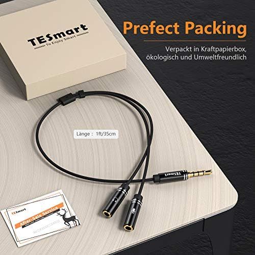  [아마존베스트]TESmart 3.5 mm Headset Adapter, 0.35 m Headphone Adapter Audio Microphone Splitter Cable for Mobile Phone, PC, PS4, Xbox, Laptop etc. (Black)