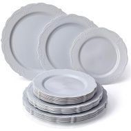 Silver Spoons VINTAGE COLLECTION 120 PC DINNERWARE SET | 40 Dinner Plates | 40 Salad Plates | 40 Dessert Plates | Durable Plastic Dishes | Elegant Fine China Look | for Upscale Wedding and Dinin