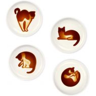 [아마존베스트]BigNoseDeer Ceramics Sauce Dish Cat Relief Seasoning Dish Mini Side Sushi Soy Dipping Bowl soy sauce dishes dinnerware Meow Porcelain Small Saucer (Set of 4)