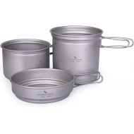 iBasingo Titanium Pot Pan Set with Folding Handle Outdoor Camping Soup Pot Bowl Frying Pan Mess Kit Ultralight Cookware for Picnic Travel Backpacking