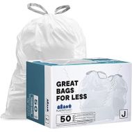 Plasticplace Custom Fit Trash Bags, Compatible with simplehuman Code J (50 Count), White Drawstring Garbage Liners 10-10.5 Gallon / 38-40 Liter, 21
