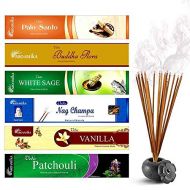 인센스스틱 ARO VATIKA Vedic 6 Assorted Natural Masala Incense Sticks of 90 Gm (Palo Santo, Vanilla, Nag Champa, White Sage, Buddha Flora, Patchouli) Variety Pack D’
