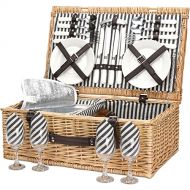 ZORMY Willow Picnic Basket for 4 Persons with Insulated Cooler Bag, Wicker Picnic Hamper Set with Utensils Cutlery - Perfect for Picnicking, Camping, or Any Other Outdoor Event