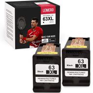 LEMERO Remanufactured Ink Cartridge Replacement for HP 63XL 63 XL use with Envy 4520 4512 OfficeJet 3830 4650 5255 5258 5252 4652 DeskJet 1112 3630 3631 3632 2132 2130 (2 Black)