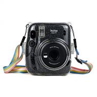 WOGOZAN for Fujifilm Instax Mini 11 Instant Camera Protective Case Anti-Scratch with Colored Shoulder Straps (Glitter Clear)