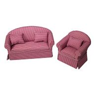 Inusitus Set of Matching Dollhouse Sofa & Armchair Dolls House Furniture Couch & Chair - Red Checkered - 1/12 Scale (red Check)