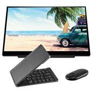 HP S14 FHD (1920 x 1080) Portable Travel Monitor Bundle with USB Type-C, Black Matte Bluetooth Folding Wireless Keyboard, and Black Pebble M355 Bluetooth Wireless Mouse