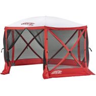 CLAM Quick-Set Escape Sport 11.5 x 11.5 Foot Portable Pop Up Outdoor Tailgating Screen Tent 6 Sided Canopy Shelter w/Stakes & Carry Bag, Red/White