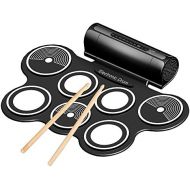 Flexzion Digital Electronic Roll Up Drum Pad Set Kit - Support MIDI Output DTXMania Games, Portable Silicone Sheet 7 Pads with Drum Stick, Foot Pedal Switch, Headphone Jack, USB Ch