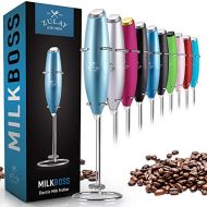 Zulay Original Milk Frother Handheld Foam Maker for Lattes - Whisk Drink Mixer for Bulletproof Coffee, Mini Foamer for Cappuccino, Frappe, Matcha, Hot Chocolate by Milk Boss (Metal