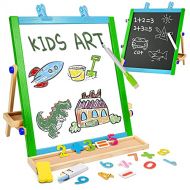 [아마존베스트]CIRO Tabletop Art Easel for Kids, Wooden Double-Sided Magnetic Dry Erase Board & Chalkboard, Toddler Gifts